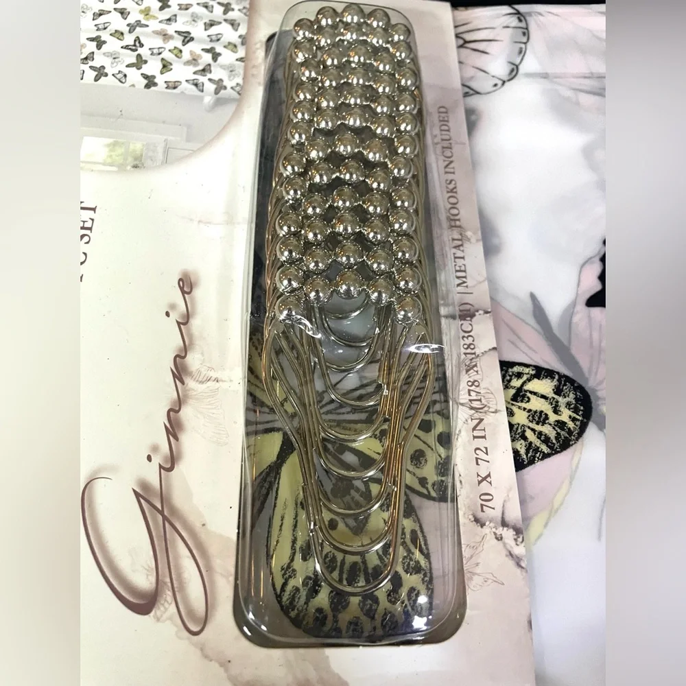 13-pc Butterfly PEVA Shower Curtain Semi-Clear Yellow Pink Butterflies Hooks NWT